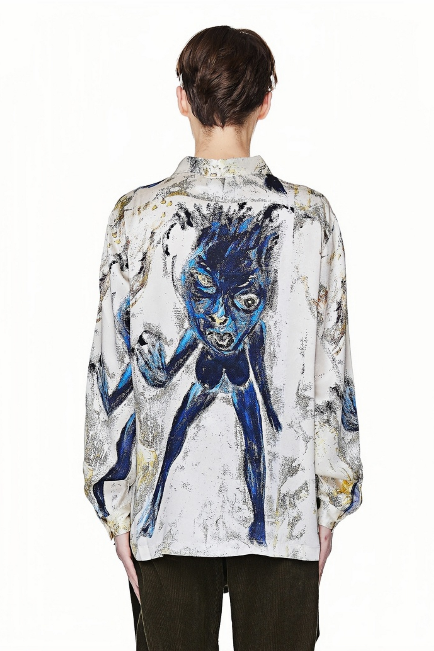 Fabien white abstract print long-sleeve shirt