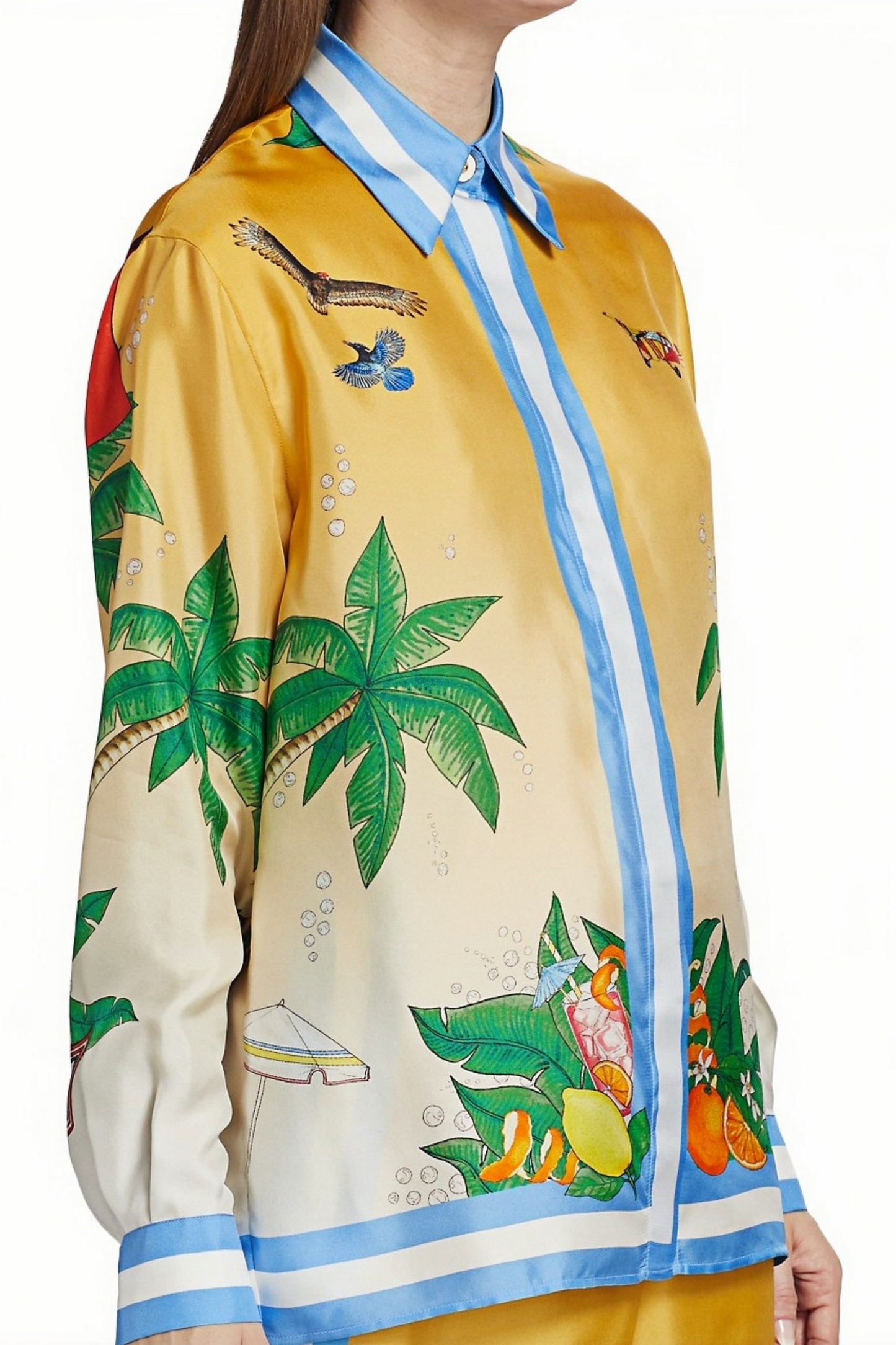 Pierre yellow tropical print long-sleeve shirt