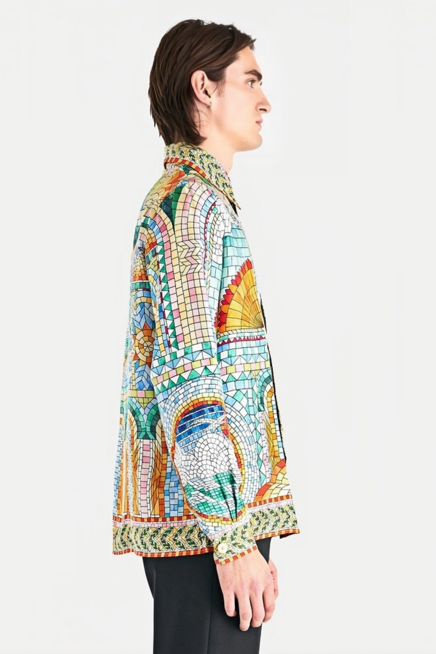 Oscar blue multicolored mosaic long-sleeve shirt