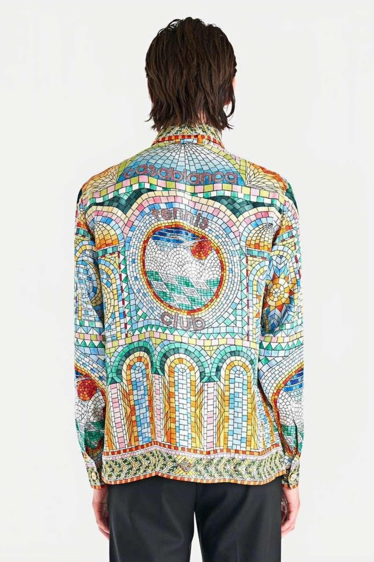 Oscar blue multicolored mosaic long-sleeve shirt