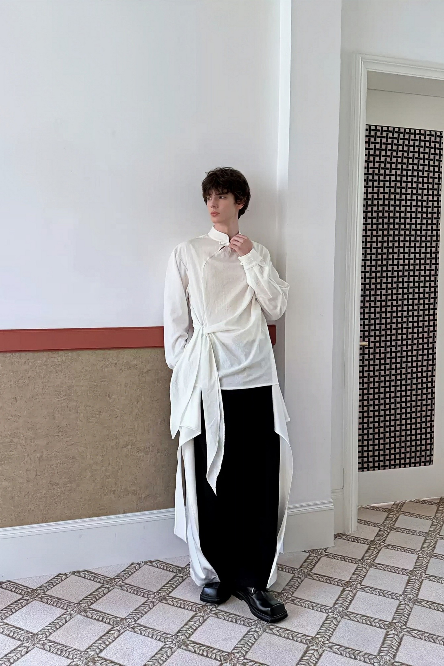 Gabriel White Chinese Frog Closure Shirt