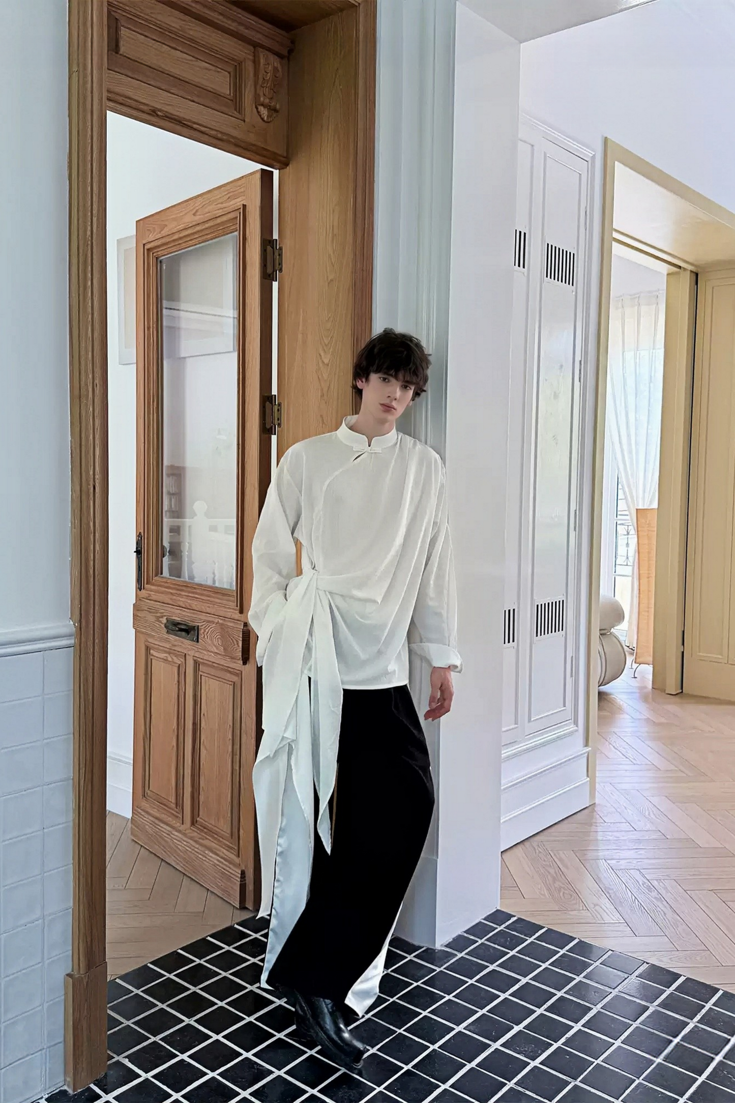 Gabriel White Chinese Frog Closure Shirt
