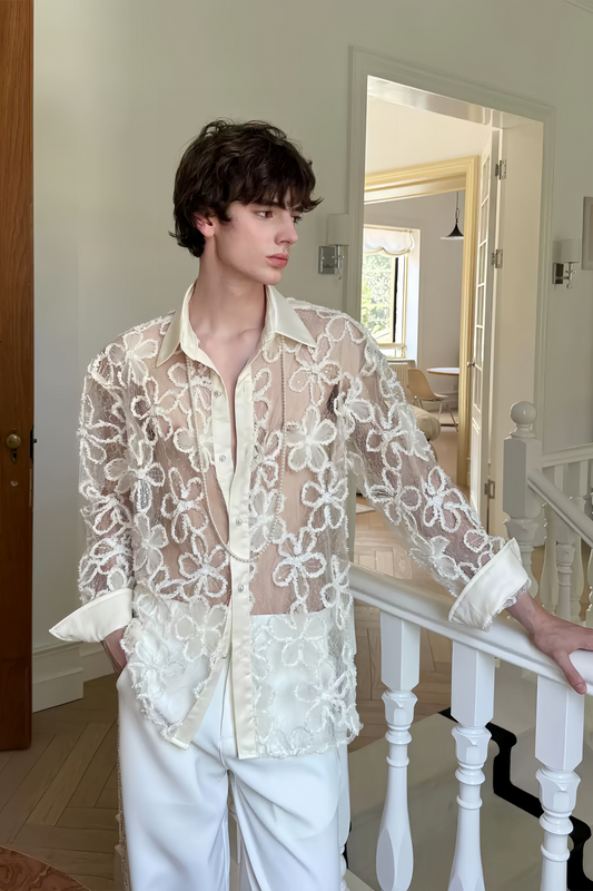 Théo Neutral Floral Cut-out Shirt