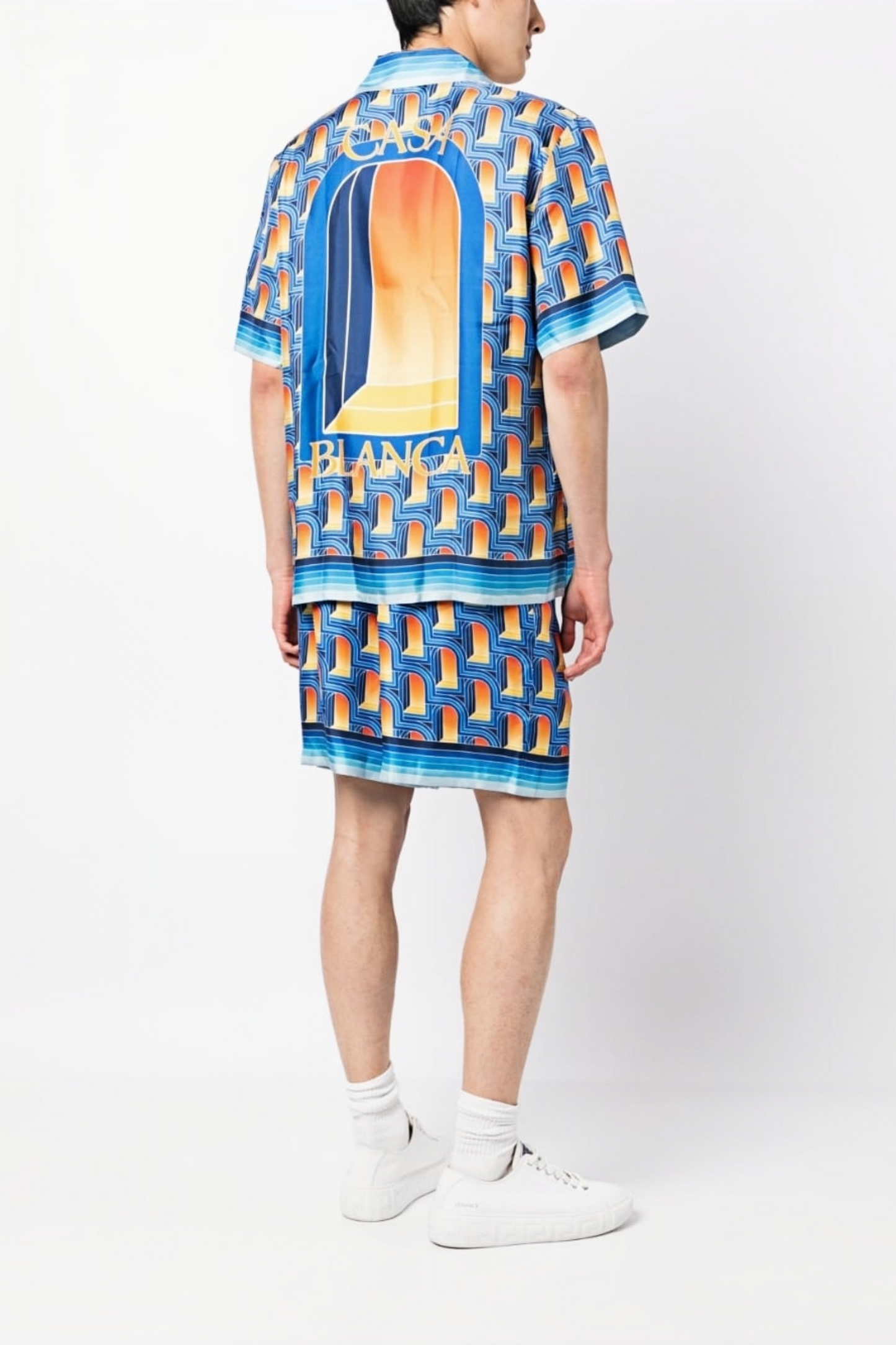 Basile blue geometric pattern short-sleeve shirt