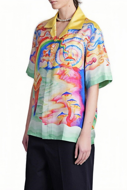 Ethan yellow abstract art print short-sleeve shirt