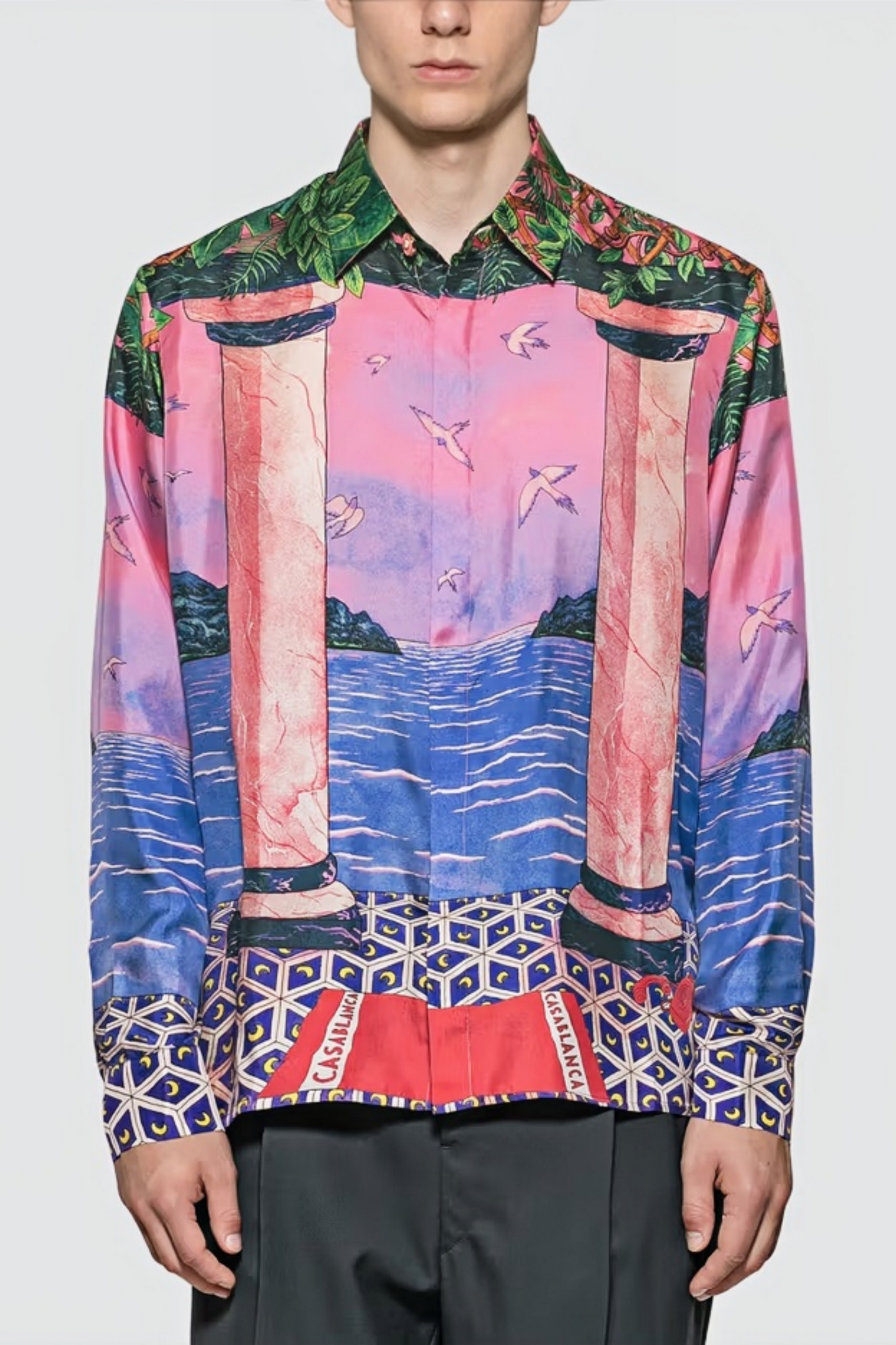 Mathis pink tropical sunset long-sleeve shirt