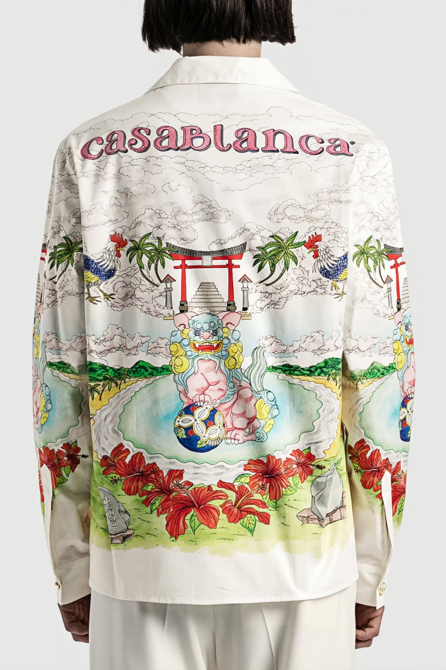 Ulysses white oriental print long-sleeve shirt