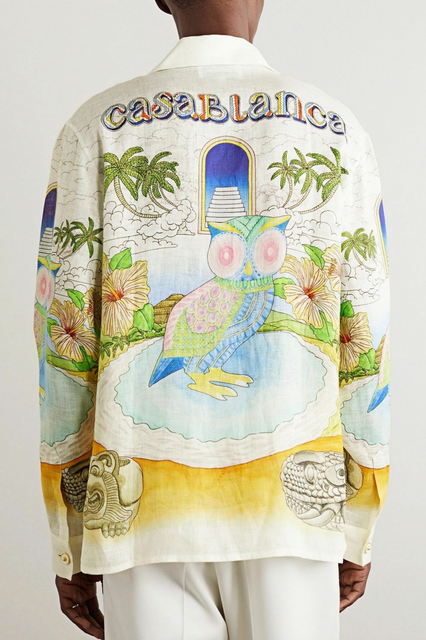 Tom white tropical print long-sleeve shirt
