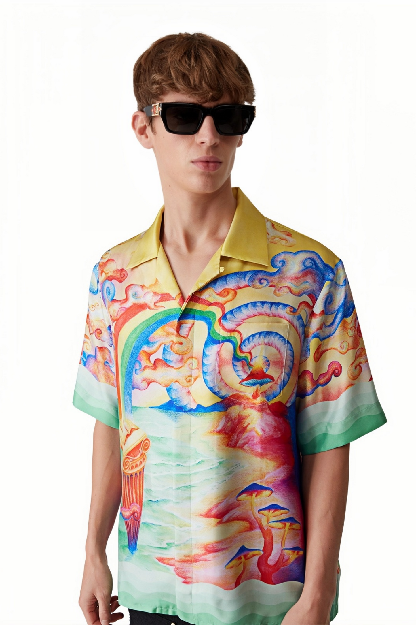 Ethan yellow abstract art print short-sleeve shirt