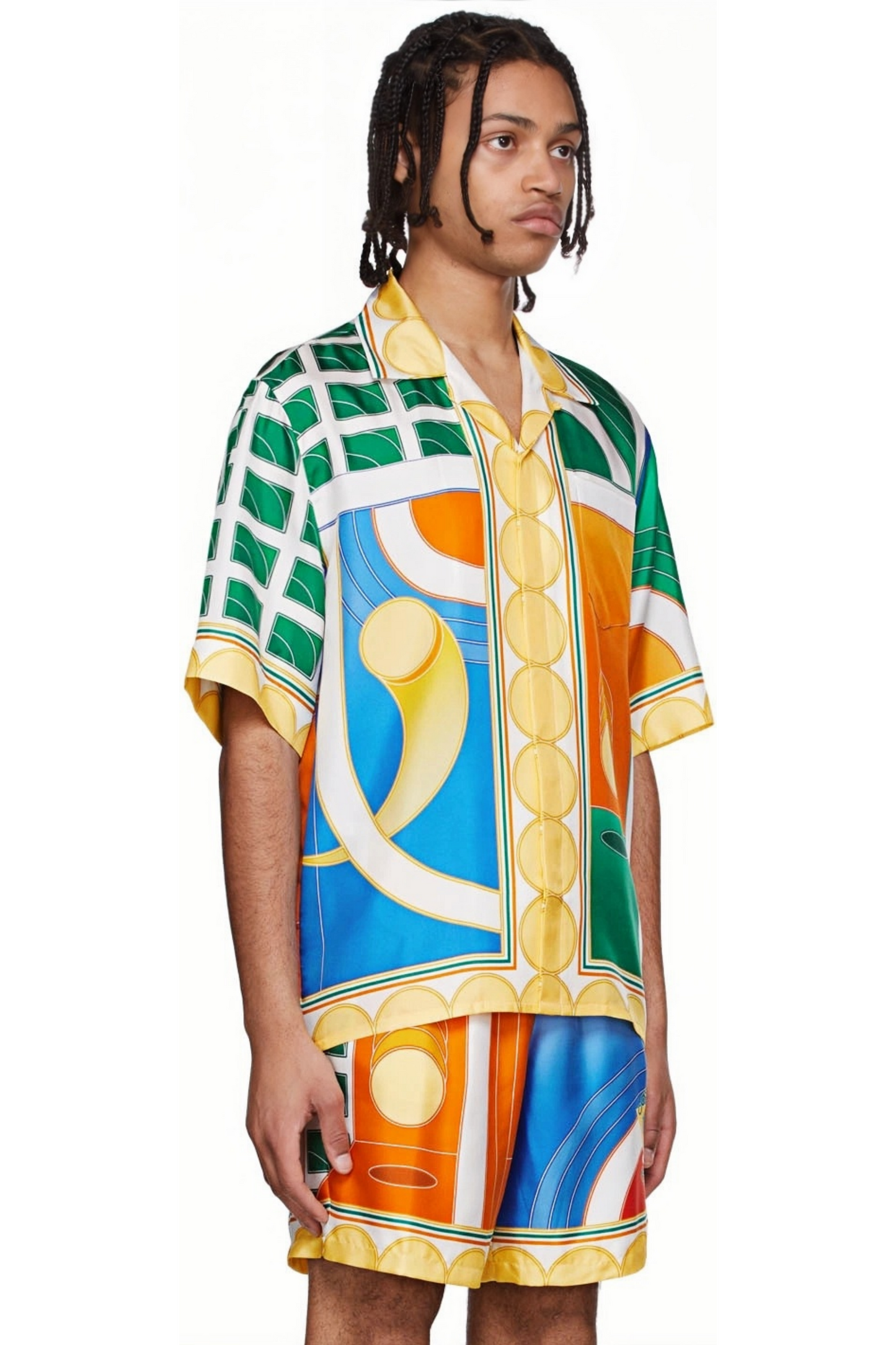 Édouard yellow color block satin short-sleeve shirt