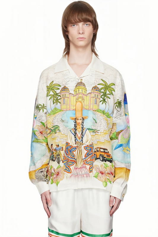 Tom white tropical print long-sleeve shirt