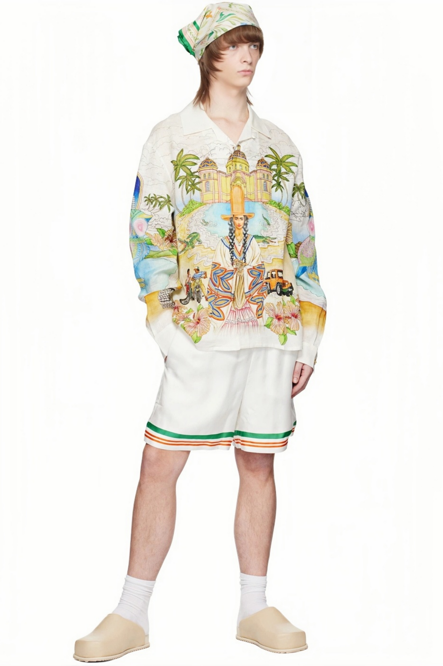Tom white tropical print long-sleeve shirt