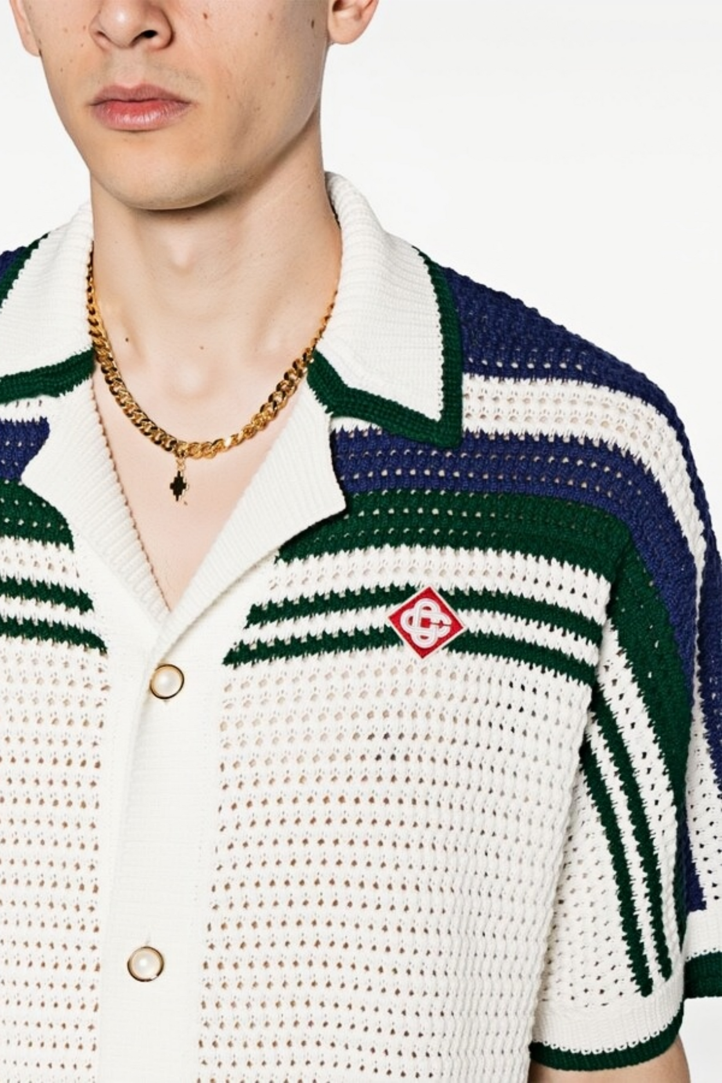 Norman white knitted striped short-sleeve shirt