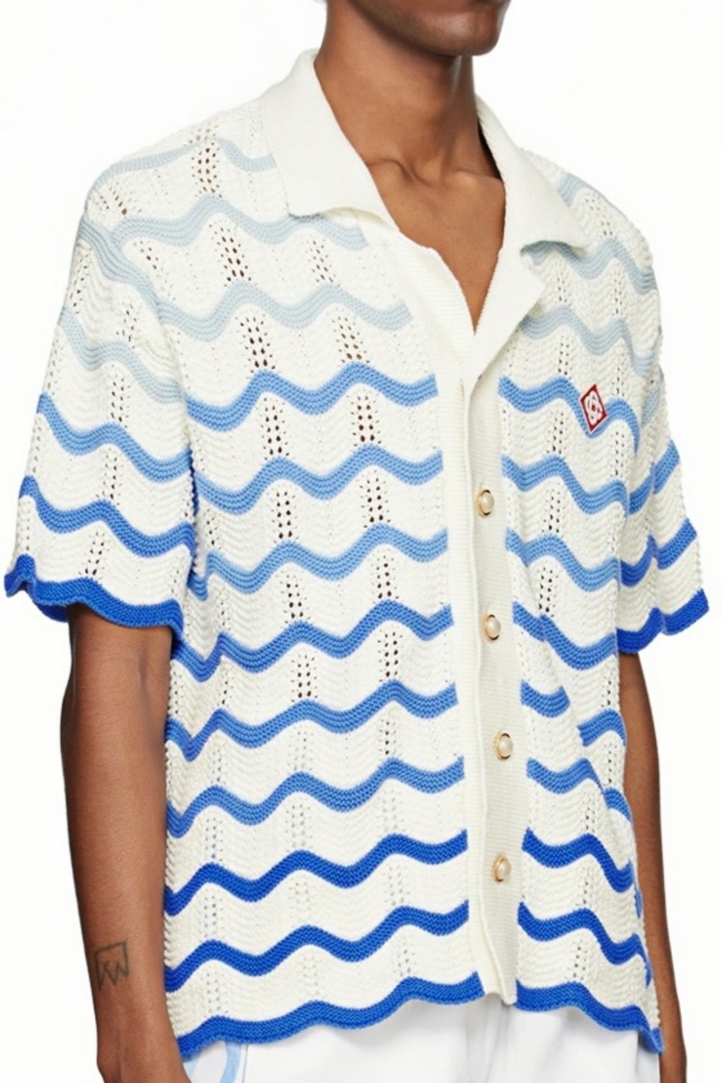 Chris blue wave crochet short-sleeve shirt