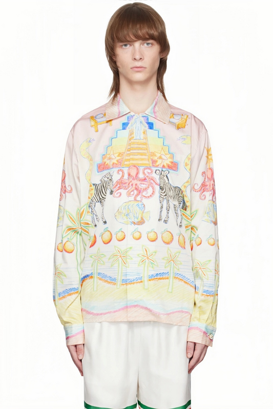 Brian pink multicolored print long-sleeve shirt