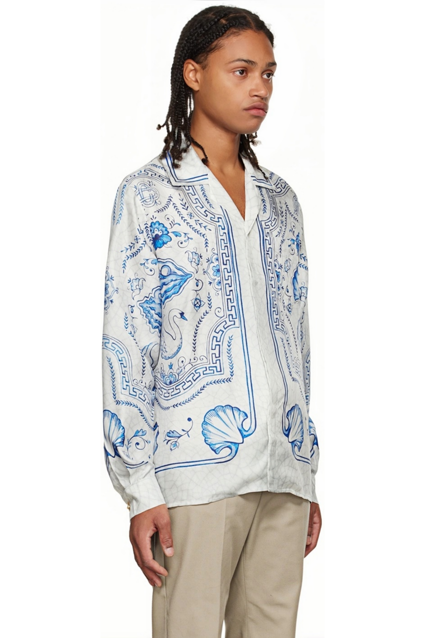 Elie blue porcelain print long-sleeve shirt